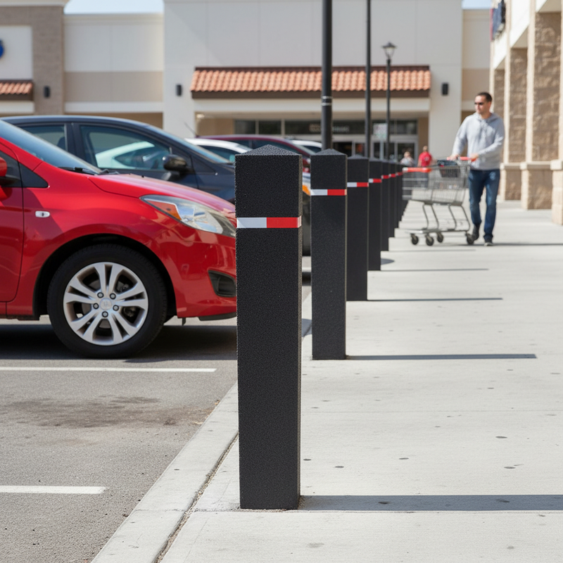 Gray Premium Recycled Rubber Bollard with Reflective Strips
