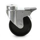White Smoke Light Duty Braked Bolt Hole Swivel Castors With Black Plastic Wheel - 50mm to 100mm