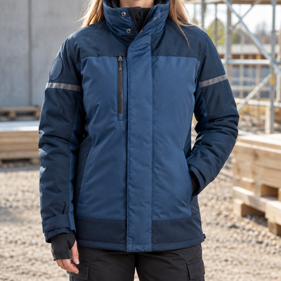 Women's Insulated Work Jacket with Fleece Collar - Navy/Dark Navy