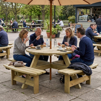 Round 8-Seater Picnic Table, Pressure-Treated Spruce Wood
