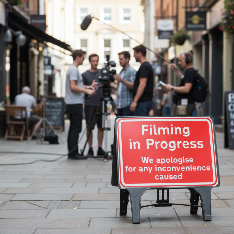 Dark Gray Filming in Progress Sign - High-Performance Design 1050x750mm