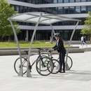 Light Gray Premium Open Sided Cycle Shelter with Clear Roof Extension Bays