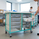 Steel Low Level Double Column Tray Trolley with 8 Small Drawers, 807mm Height