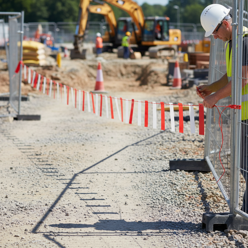 Gray 25 Metre Heavy Duty Red & White Safety Bunting for Barriers