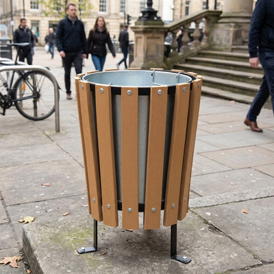 40L Wood Effect Plastic External Waste Bin with Steel Frame