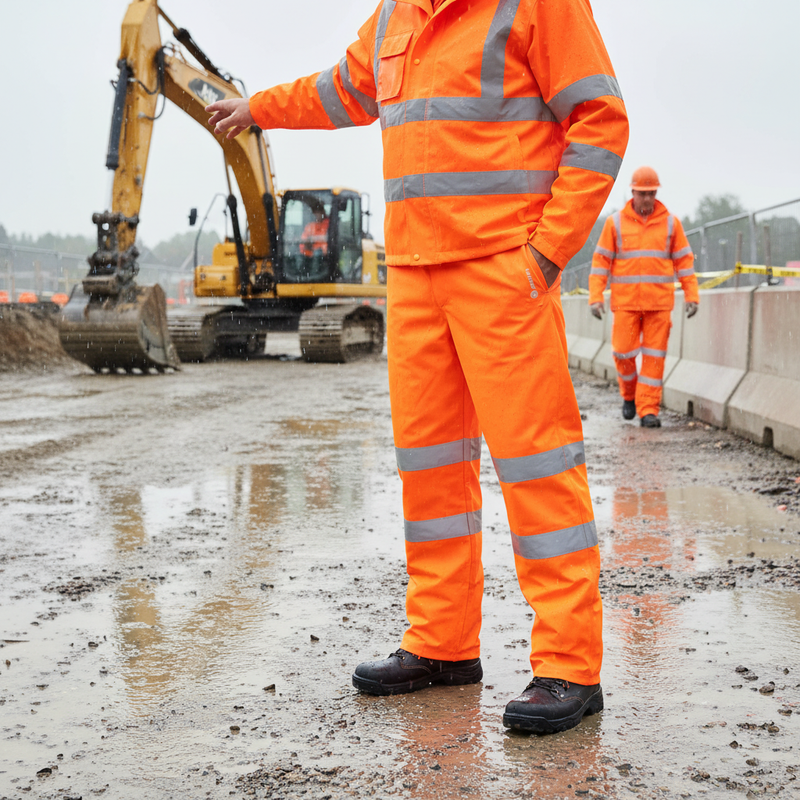 Gray Premium Hi-Vis Waterproof Traffic Trousers - Orange