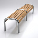 Curved tubular bench with hardwood slats (view 2)