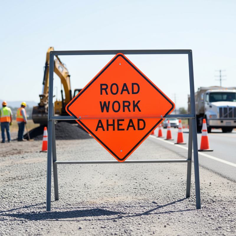 Light Gray Heavy Duty Temporary Metal Road Sign Frame - 1050 x 450mm