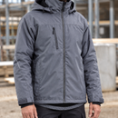 Mid Grey/Black Rainproof Winter Coat with Removable Hood