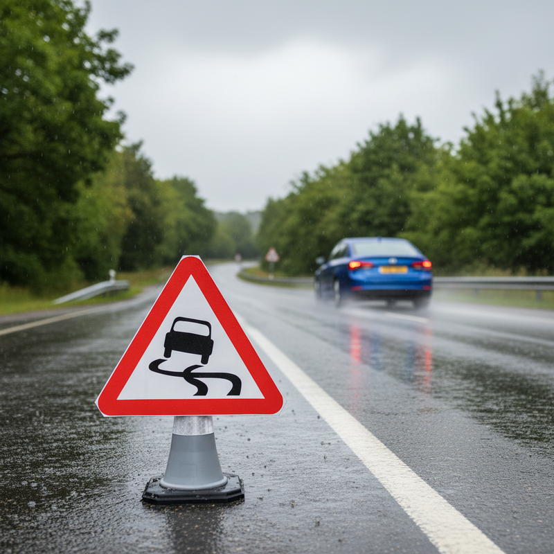 Gray 750mm Triangle Cone Sign for Slippery Road Surface Safety