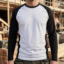 Long Sleeve Cotton Work T-Shirt with Raglan Sleeves - White/Black