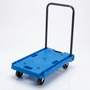 Plastic platform trolley with integral handles and collapsible push bar (view 2)