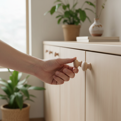 Premium 10 Pack Wooden Round Knobs 32mm Cabinet Drawer Pull Handles for Modern Interiors