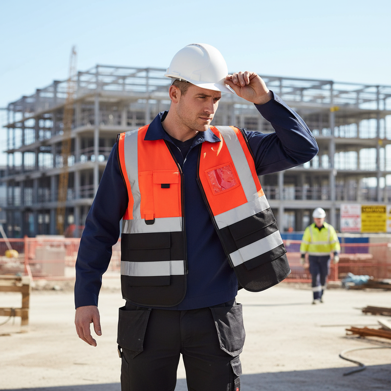 Light Gray High-Visibility Two Tone Executive Waistcoat with ID Pocket - Red/Black