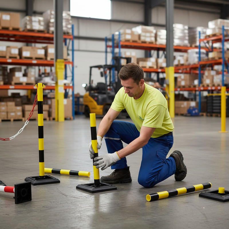 Slate Gray Premium Plastic Post & Chain Barrier Kit - 4 Post Set for Safety