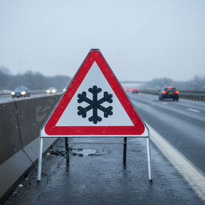 Premium Ice Symbol Triangle Metal Sign Face 750mm for Road Safety