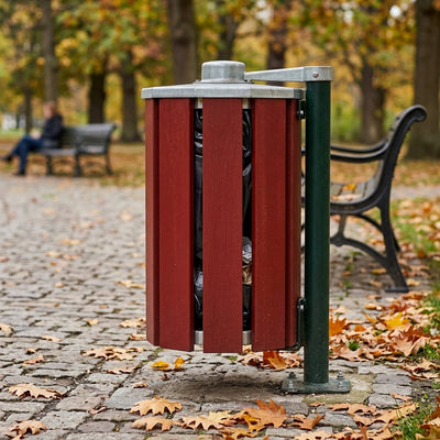 Octagonal wooden litter bin 100 litre hardwood