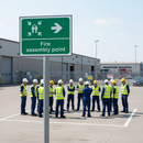 Light Gray Premium Fire Safety Signs - Fire Assembly Point Right Arrow