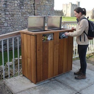 Double Iroko Hardwood Bin with Two Galvanised Liners