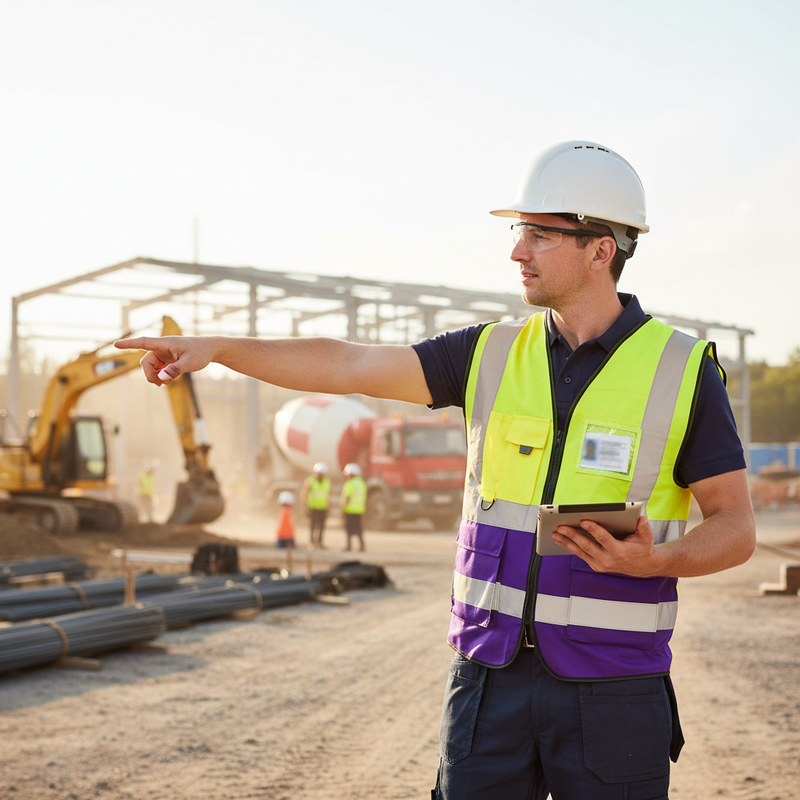 Light Gray High-Visibility Two Tone Executive Waistcoat with ID Pocket - Saturn Yellow/Purple