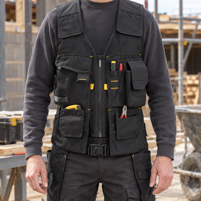 Multi-Pocket Tool Vest with Mesh Ventilation - Black