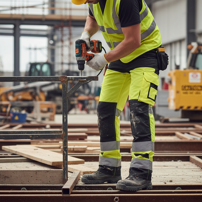 Dim Gray Premium Hi-Vis Two Tone Trousers - Saturn Yellow/Black