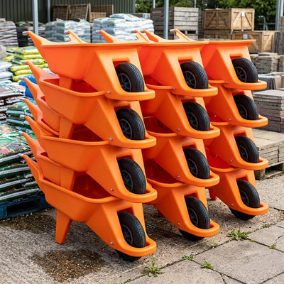 Heavy-Duty Plastic Wheelbarrow 90L, Puncture-Proof Wheels, Pack of 20