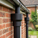 76mm Ø Outlet to Downpipe Length Connector — Textured Black (in use)