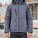 Mid Grey/Black Rainproof Winter Coat with Removable Hood