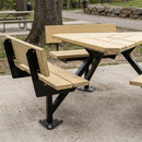 Timber tri-table picnic table, hardwood seats, steel frame