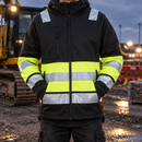 Hi-Vis Class 1 Full Zip Hoodie Handwarmer Pockets Black/Yellow