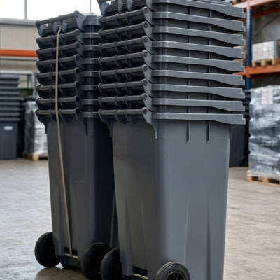 140 Litre wheelie bin pack of 20 grey polyethylene