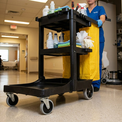 Janitorial Cart with 2 Fixed and 2 Swivel Castors, 92L Bag