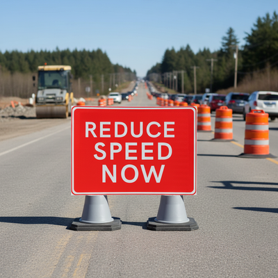 Premium Reduce Speed Now Cone Sign - 1050 x 750mm - Double Cone