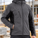 Windproof Hooded Softshell Coat - Mid Grey/Black (view 2)