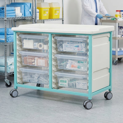 Steel Low Level Double Column Tray Trolley – 6 Deep Drawers, 807mm Height