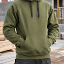 Heavyweight Hooded Work Sweatshirt with Kangaroo Pocket - Khaki Green (view 2)