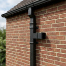 72x72mm Traditional Square Aluminium Downpipe Branches — Textured Black / 92.5 Degrees (in use)