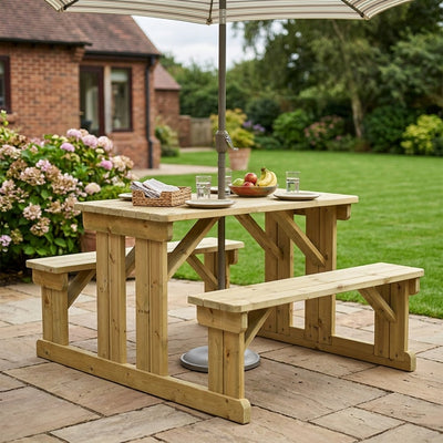 6-Seater Walk-In Wooden Picnic Bench, 30mm Timber with Umbrella Hole