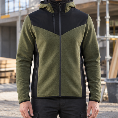 Autumn Green/Black Hooded Fleece Jacket with Reinforced Panels