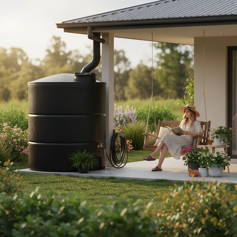 Dark Olive Green Tall 10,000 Litre Non-Potable Cylindrical Storage Water Tank - Premium