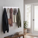 Premium 6-Hook Wall Mounted Coat Rack with Double Hooks on 69cm White Wooden Board for Stylish Organization