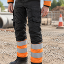 Hi-Vis Class 1 Stretch Trousers, Reinforced Knees - Black/Orange