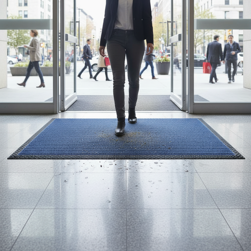 Light Gray Premium Ribbed Entrance Door Mat - Indoor Use for Medium Traffic