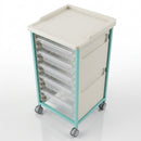 Steel Single Column Tray Trolley – 5 Drawer Medical Storage Unit (view 2)