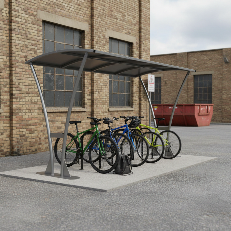 Light Slate Gray Open Sided Cycle Shelter 2m to 5m with Galvanised Roof - Heavy Duty