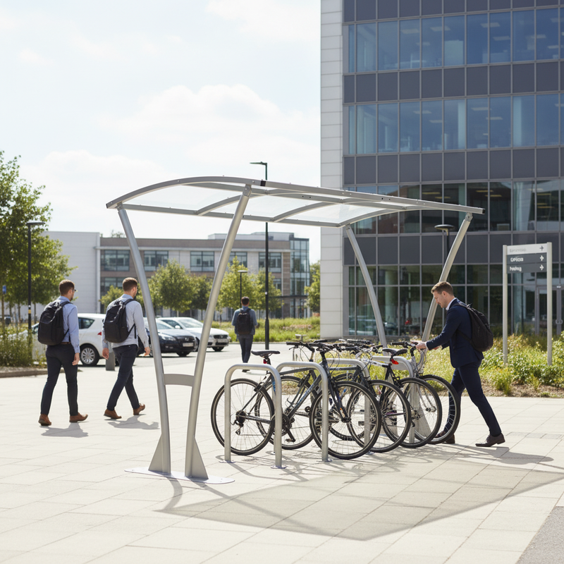 Dark Slate Gray Premium Open Sided Cycle Shelter with Clear Roof Extension Bays