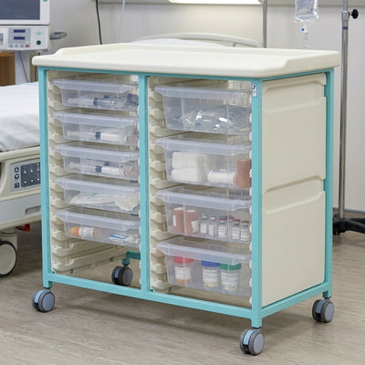Steel Double Column Tray Trolley – 5 Small & 4 Deep Drawers