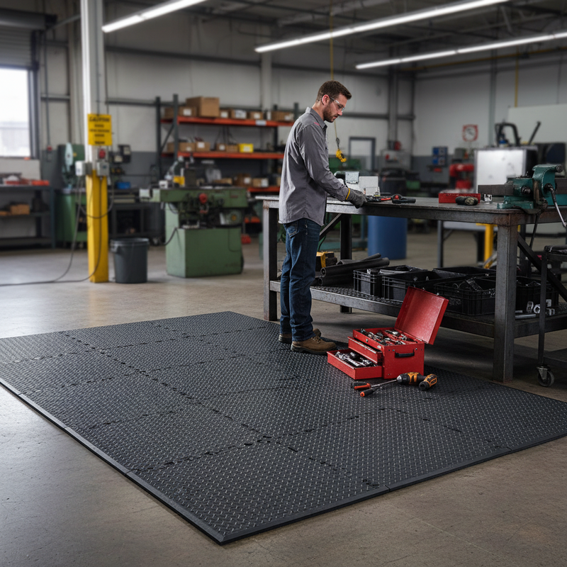 Dark Slate Gray Heavy Duty Interlocking Anti-Fatigue Mat for Industrial Use
