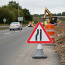 Light Slate Gray 750mm Triangle Cone Sign - Road Narrows Left - Heavy Duty Warning Sign